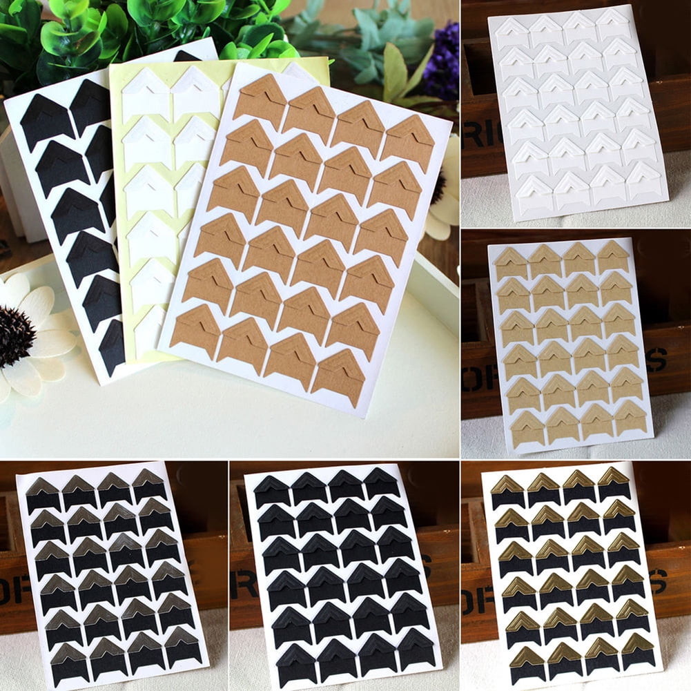 opvise 120Pcs Self-Adhesive Photo Frame Corner Sticker Craft Scrapbook Album Decor Silver Black