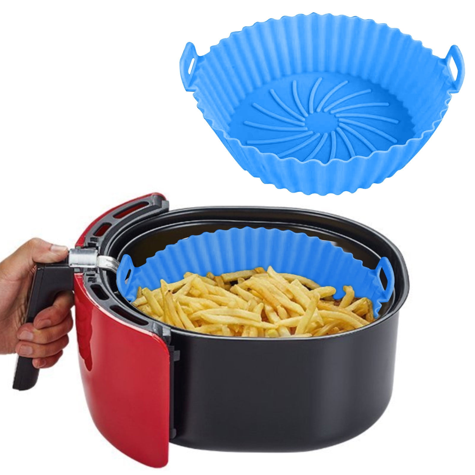 Air Fryer Silicone Liners, Air Fryer Silicone Baking Tray, Mini Air Fryer Tray, Round Small Air Fryer Liners, Silicone Reusable Airfryer Liners Accessories, Fryer Pot Baking Pan Blue