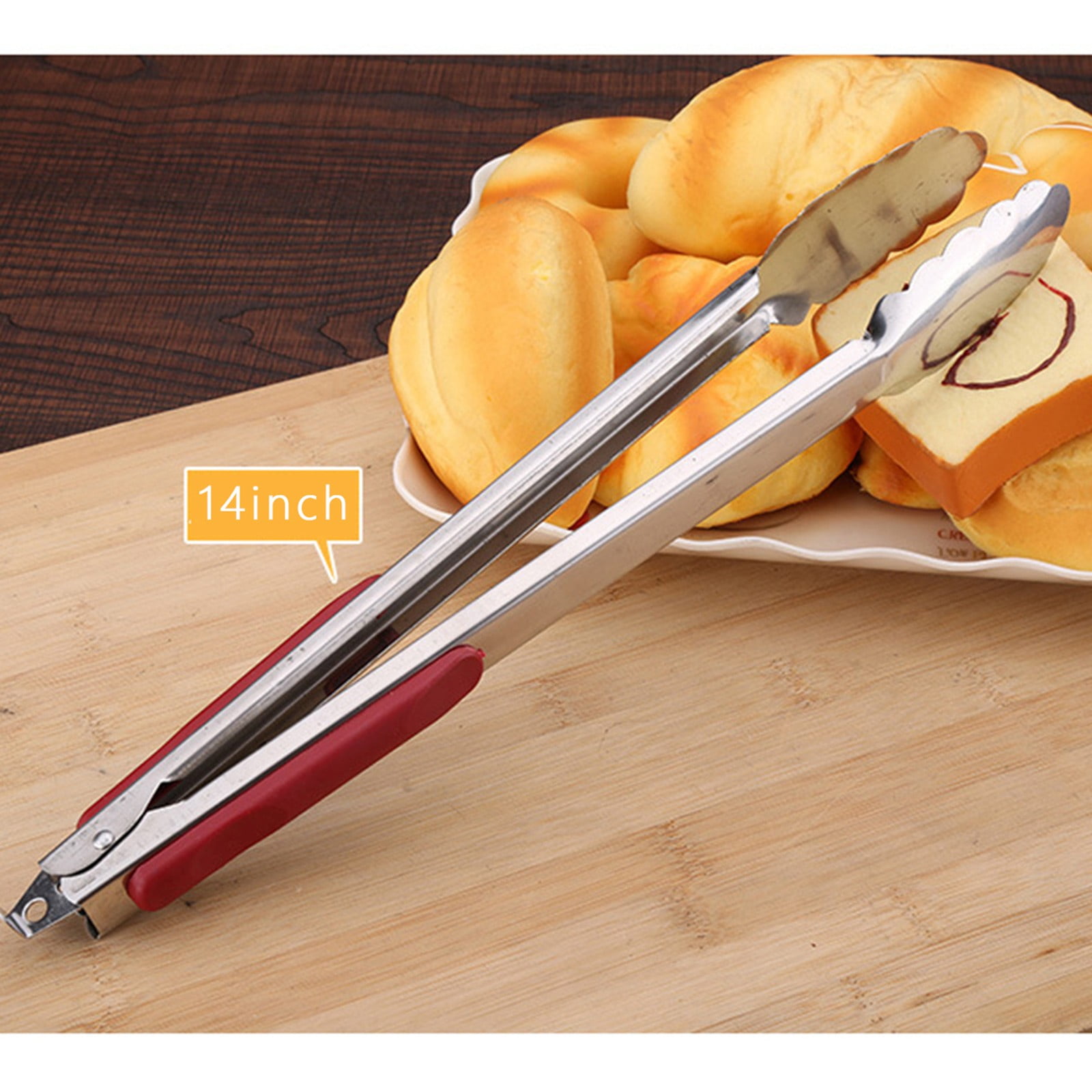 12-Inch Stainless Steel Kitchen Tongs with Locking Ring - Heavy Duty BBQ Grill Tongs for Cooking, Flipping Burgers, Serving Salad - Non-Slip Rubber Handle, Dishwasher Safe 14*1.57