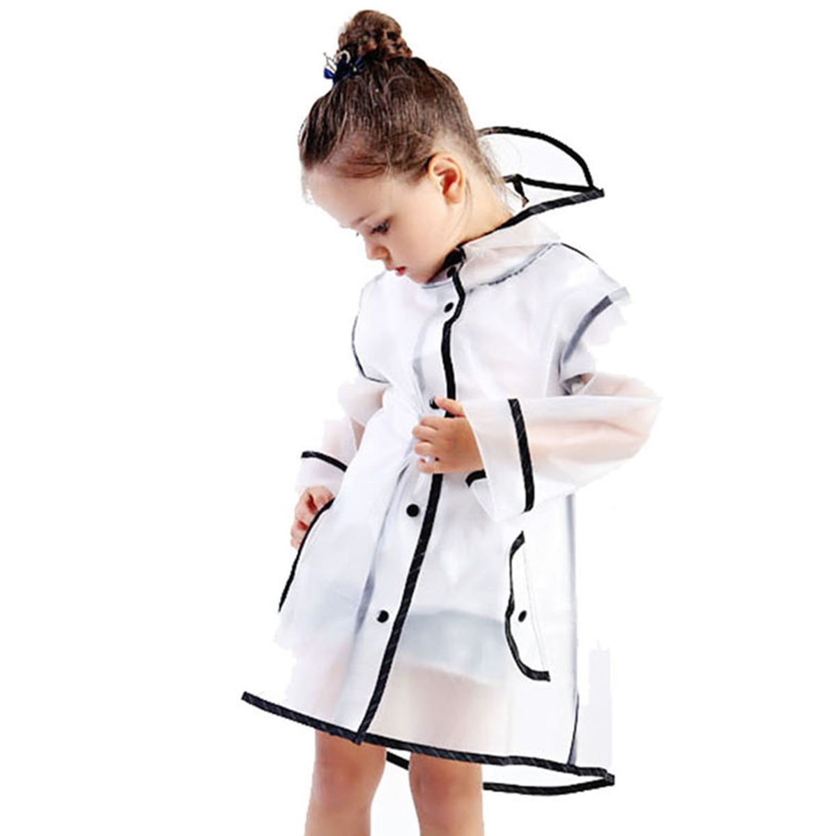 Genuiskids Hooded Transparent Raincoat Girl Boys Rain Coat Hooded Outdoors Clear Waterproof Kids Toddler Children's Rainwear Protective Covers 1-10T 3-6Y White