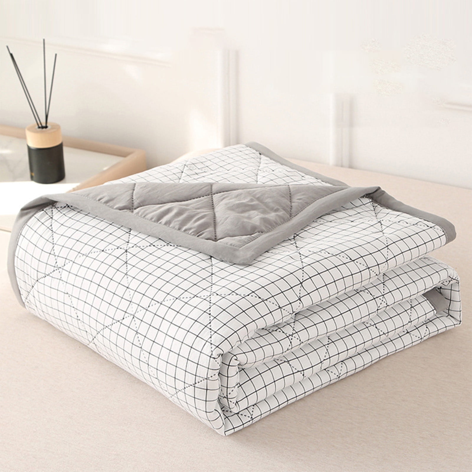 Summercome Cooling Quilt, Thin Quilts Summer Lightweight Comforter, Full Washed Cotton, Machine Washable, Soft Comfy Breathable Sleep Blanket for Hot Sleeper, Ultra-Cool Lightweight (Blue, Queen) Queen Beige