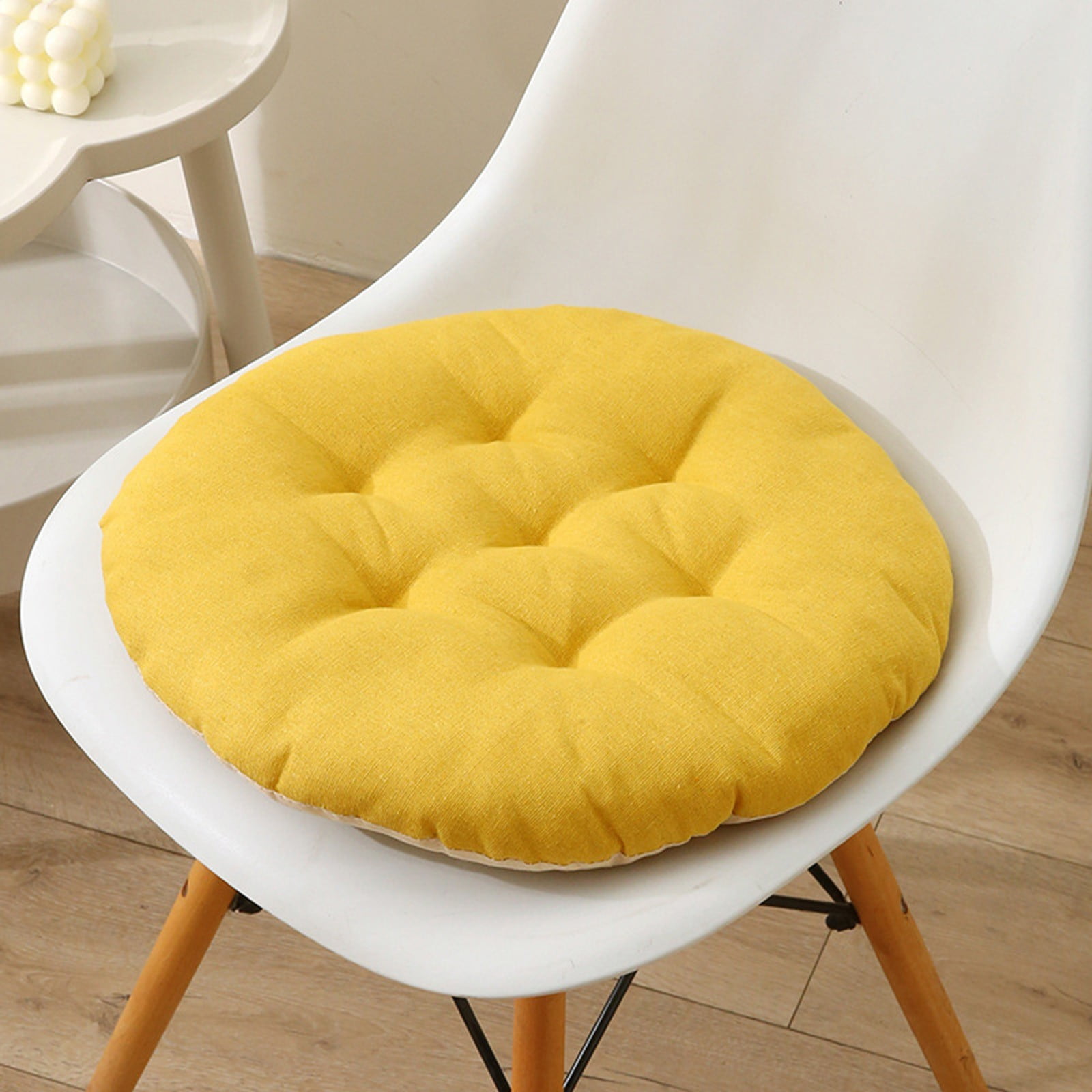 Seat Cushion 19.7*19.7in Thickened Large Size Chair Cushions Candy Color Round Soft Office Chair Cushion Breathable Linen Meditation Floor Pillow for Tatami Living Room Car Dorm Desk Chair 19.7" x 19.7" Yellow