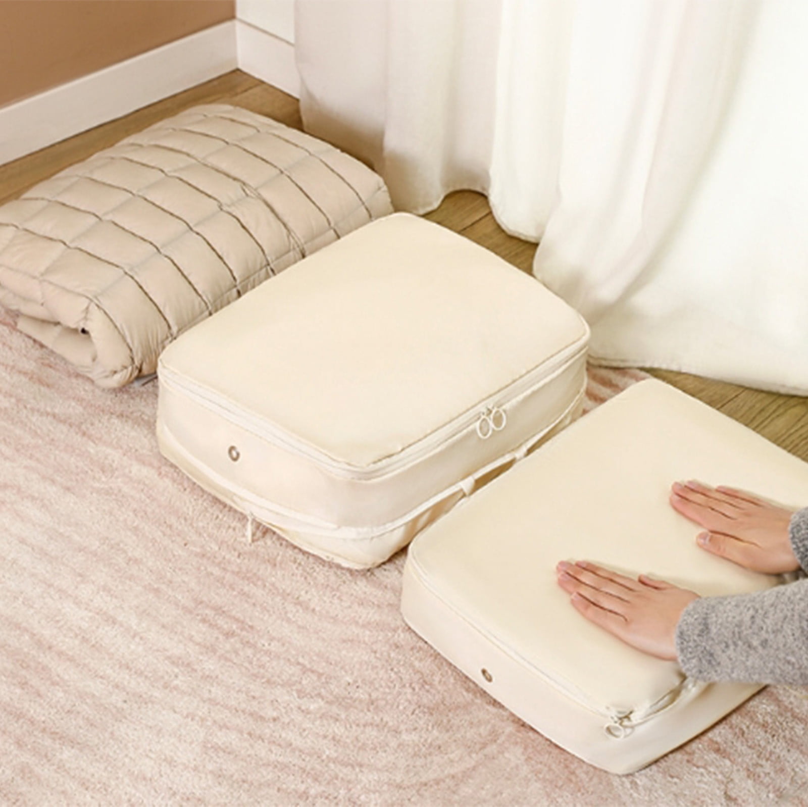 Ultra Space Saving Self Compression Organizer Bags, Comforter Storage Bag, Compression Bags for Storage, Large Moving Bags, Compression Organizer for Blankets,Comforter,Down Jacket 40x30x18cm/15.75x11.81x7.09in P-ink,Beige,Gray,Blue,Black