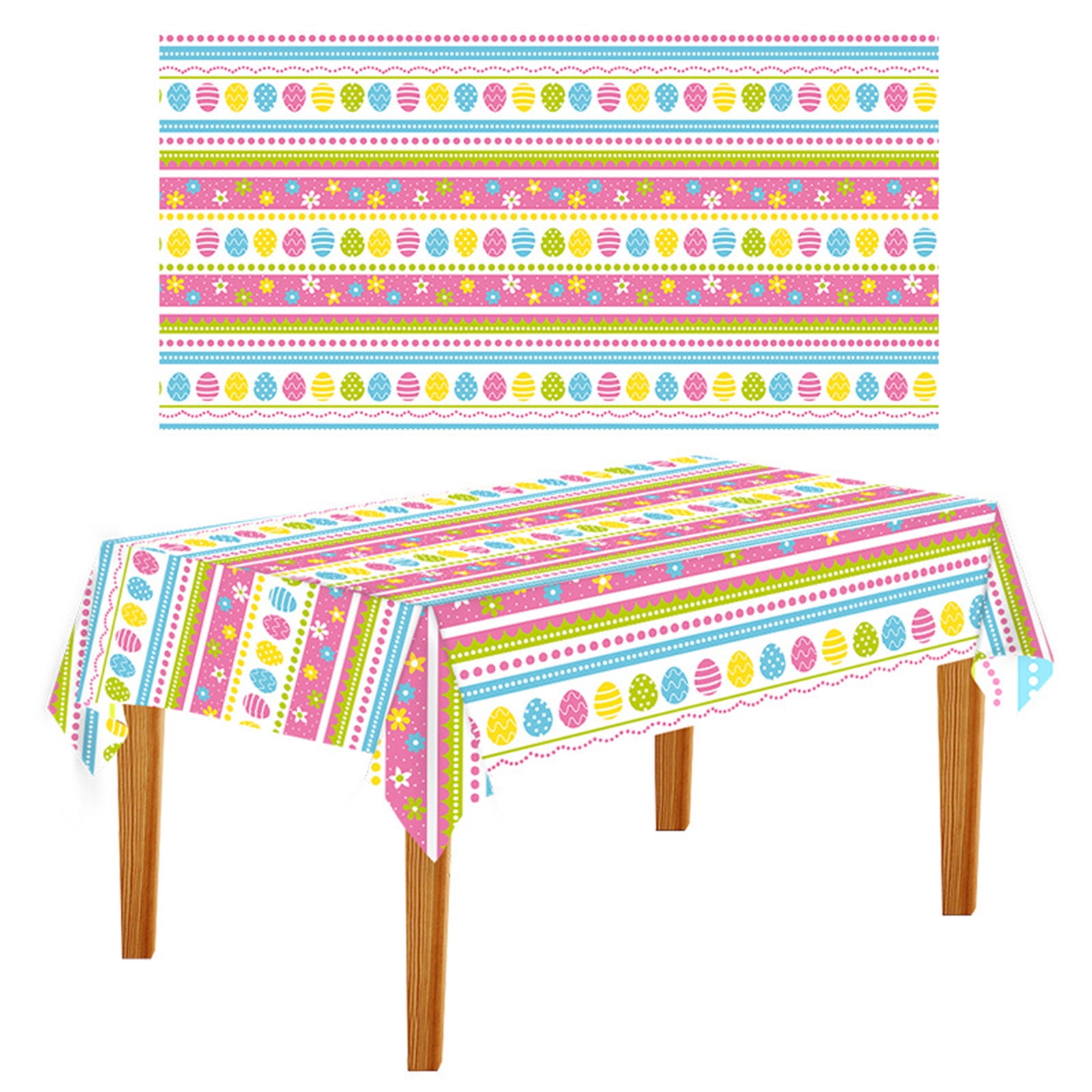 Easter Tablecloth, Easter Spring Table Cloth 54x128inch Colorful Egg Bunny Disposable Plastic Tableclothes Square Waterproof Table Cover Decor Rec for Kids Party Decorations 54×108 in B