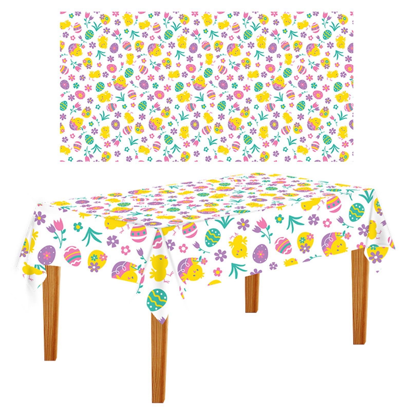 Easter Tablecloth, Easter Spring Table Cloth 54x128inch Colorful Egg Bunny Disposable Plastic Tableclothes Square Waterproof Table Cover Decor Rec for Kids Party Decorations 54×108 in E