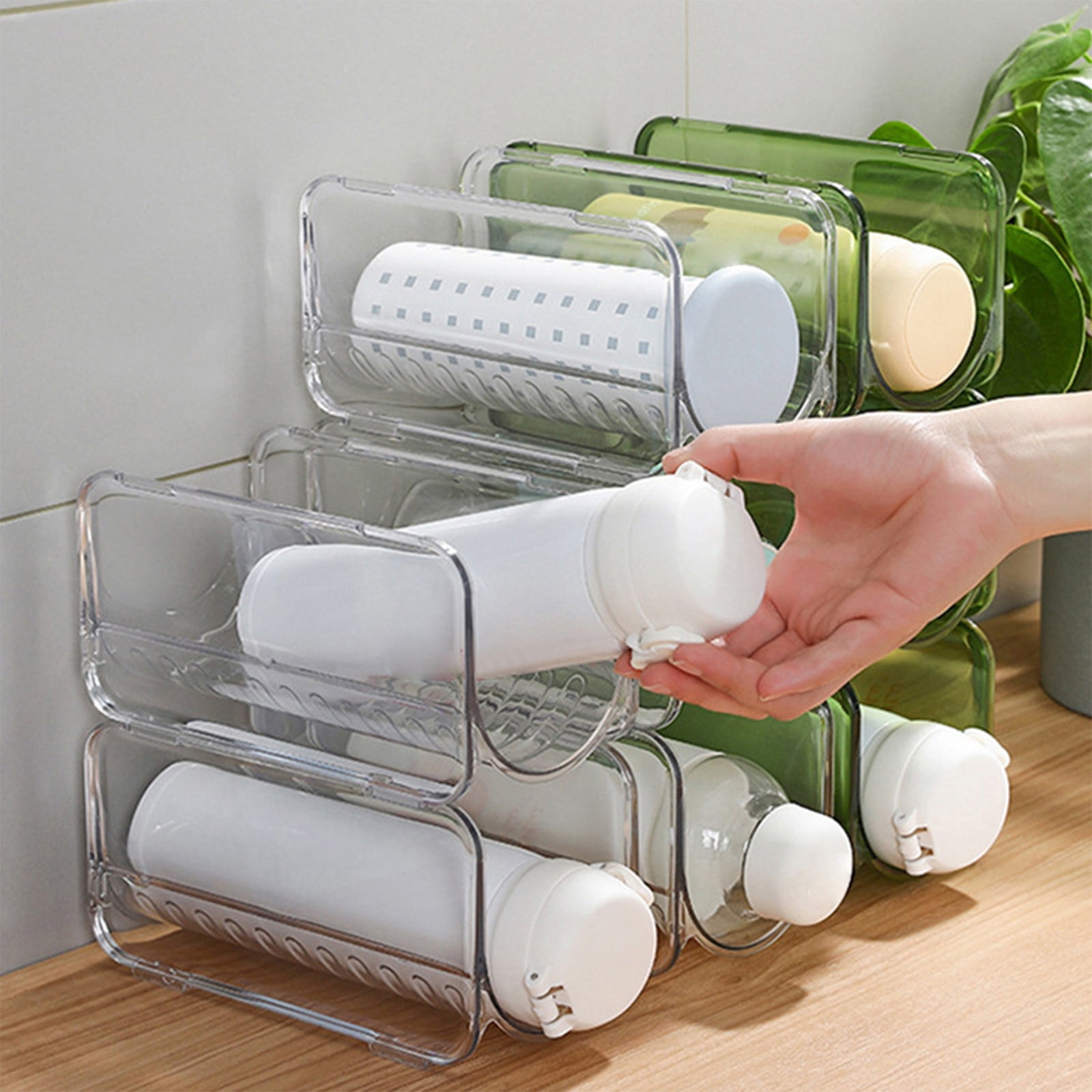 Wine Rack Water Bottle Organizer Sodas Can Organizer,Stackable Cabinet Organizer Bottle Plastic Water Bottle Holder Can Organizer for Countertop,Table Top,Pantry,Fridge D