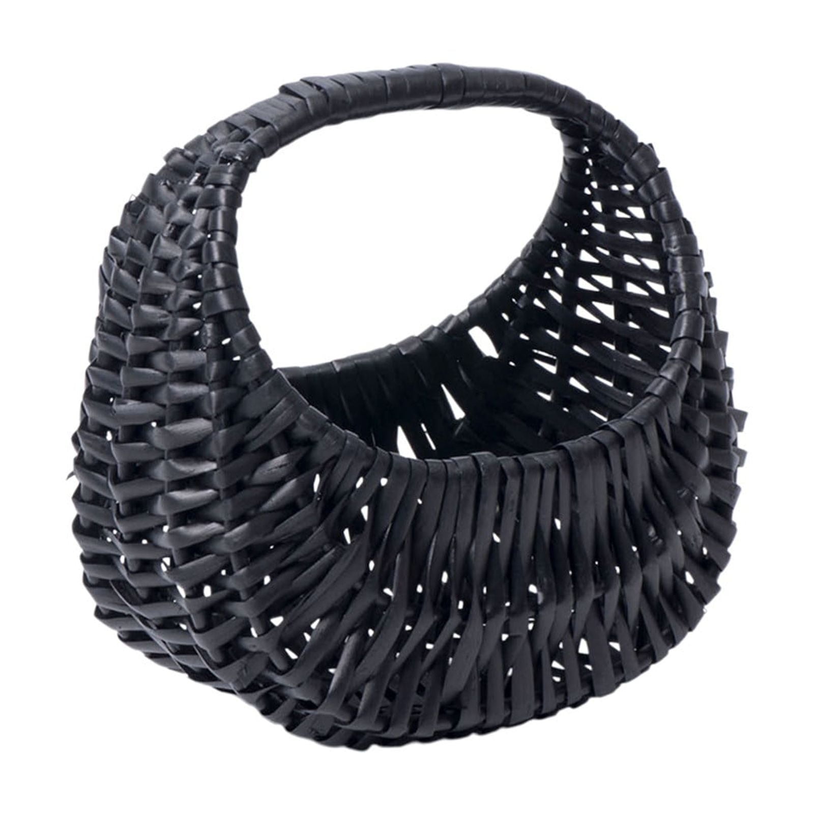 Wicker Basket with Handle, Wicker Shopping Basket, Picnic Baskets, Wicker Storage Basket, Rattan Basket for Wedding Black