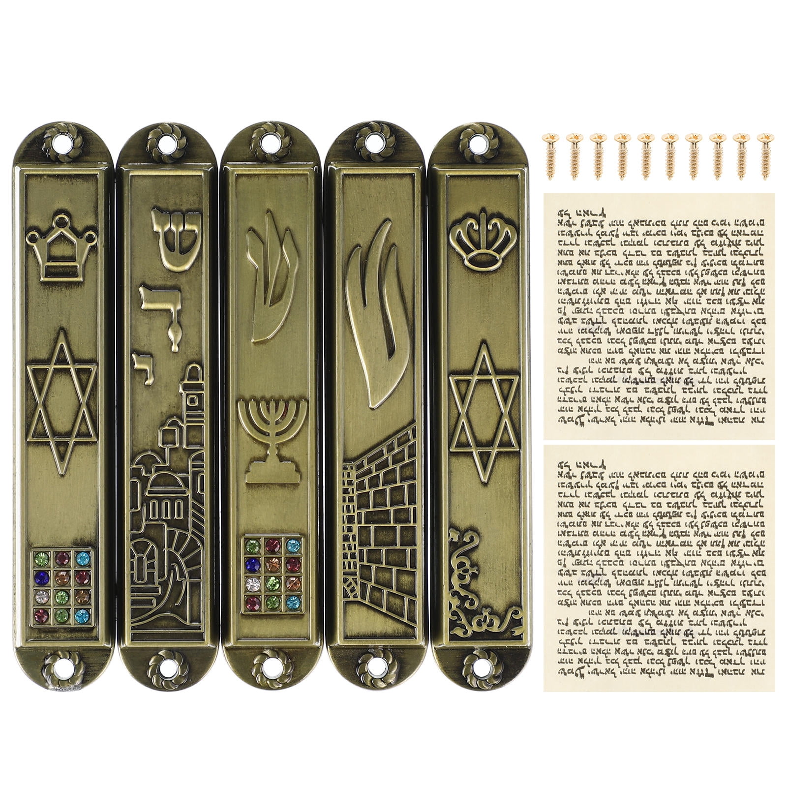 5Pcs Judaica Metal Mezuzah Adornment with Retro Style for House and Office Decor