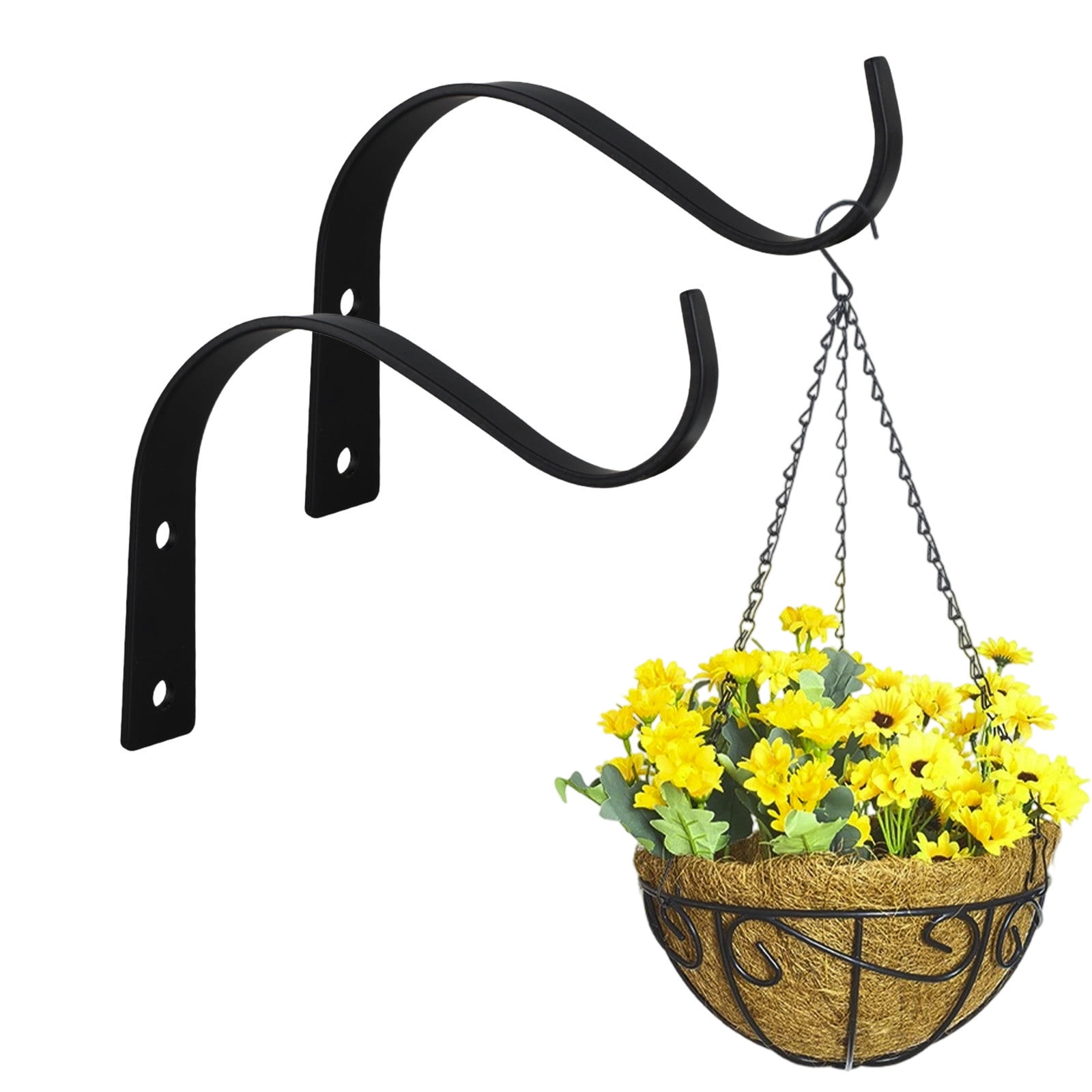 2 Pack Iron Wall Hooks for Hanging Plant Lanterns, Plant Hanger Fence Metal Bracket for Bird Feeders, Wind Chimes, Outdoor Indoor Rustic Home Decor Black