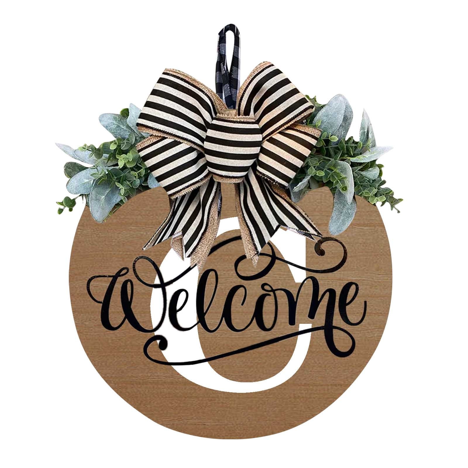 Initial Last Name Year Round Front Door Wreath, Welcome Sign Garland with Bow & Eucalyptus, Personalized Creative 26 Letter Farmhouse Wreath for All Seasons C