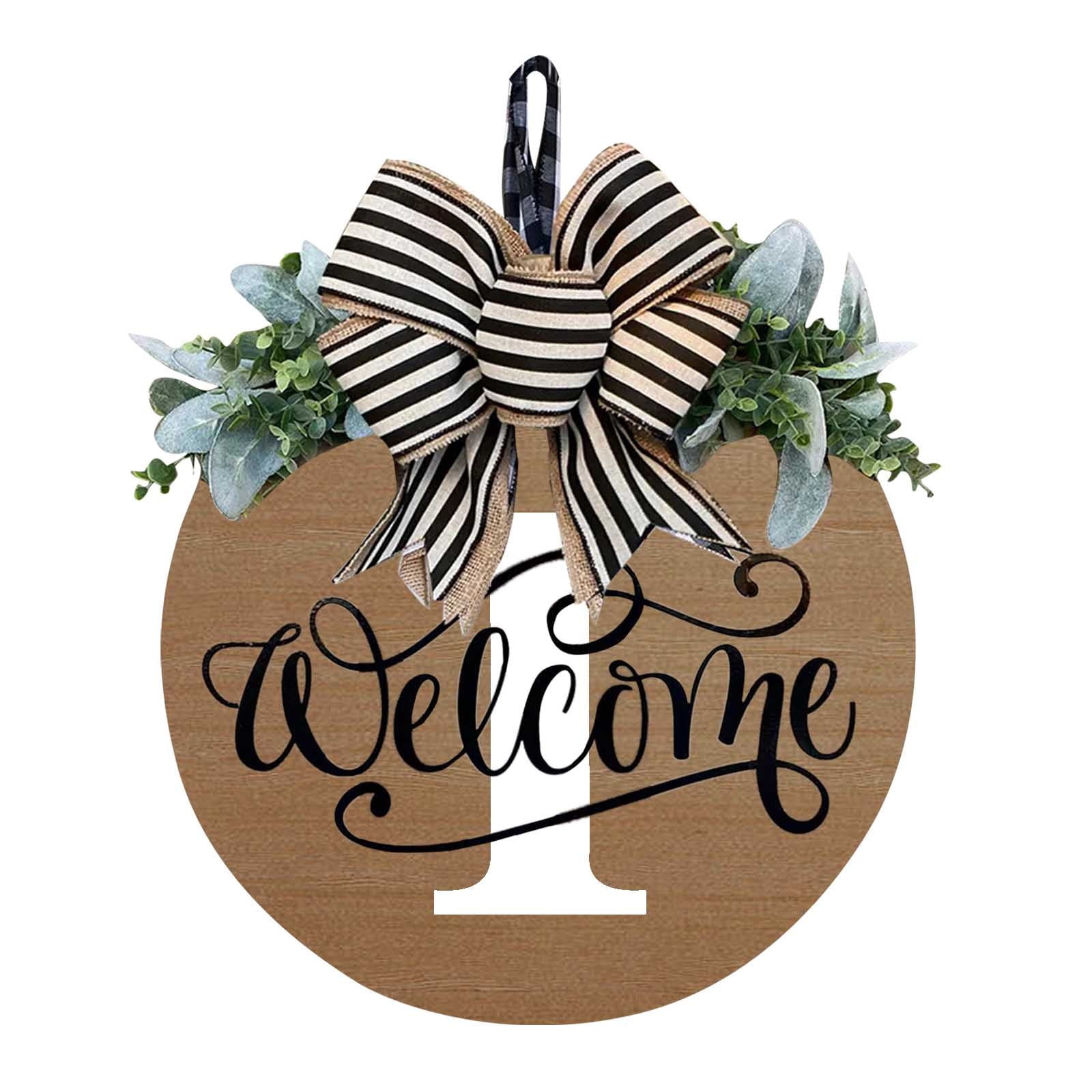 Initial Last Name Year Round Front Door Wreath, Welcome Sign Garland with Bow & Eucalyptus, Personalized Creative 26 Letter Farmhouse Wreath for All Seasons I