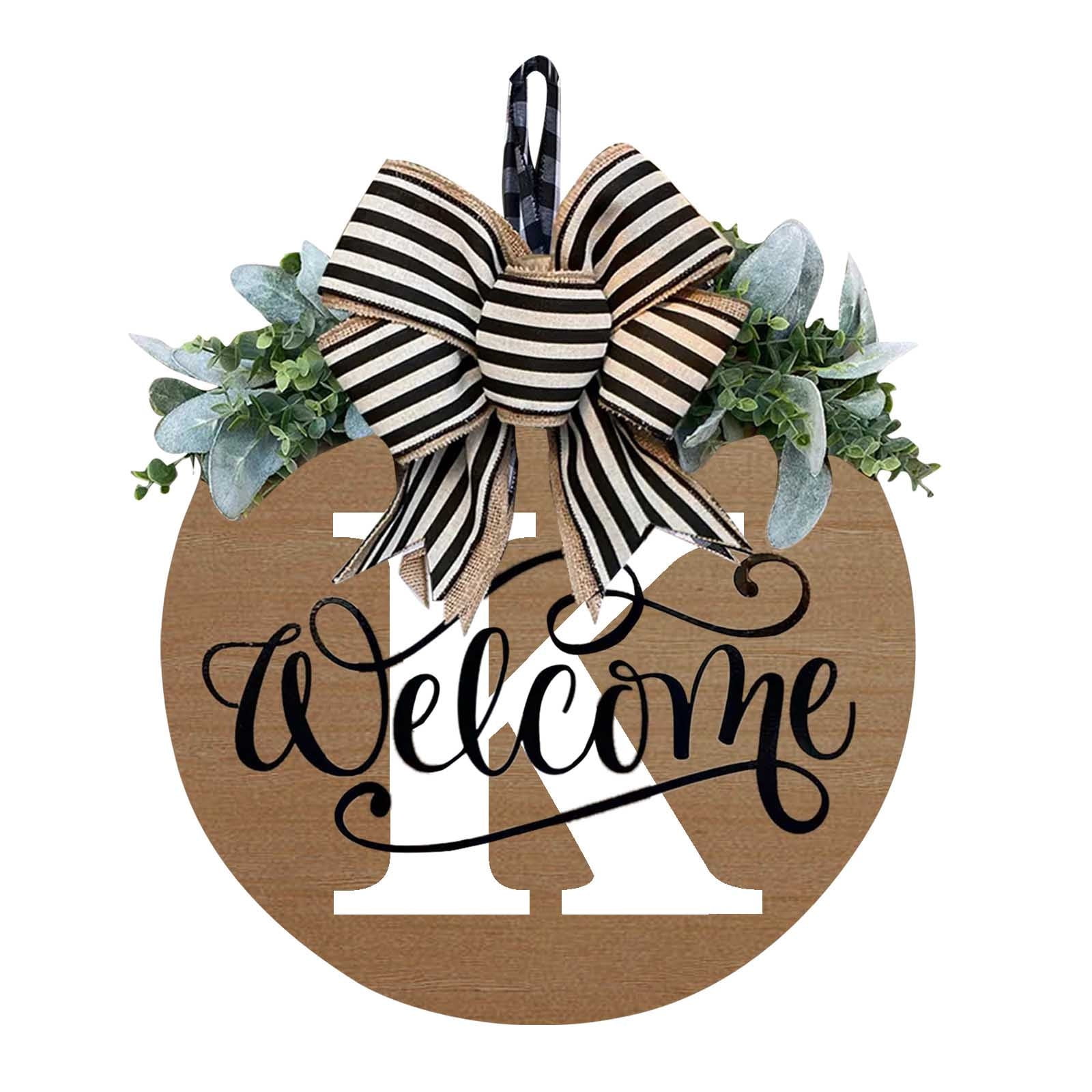 Initial Last Name Year Round Front Door Wreath, Welcome Sign Garland with Bow & Eucalyptus, Personalized Creative 26 Letter Farmhouse Wreath for All Seasons K
