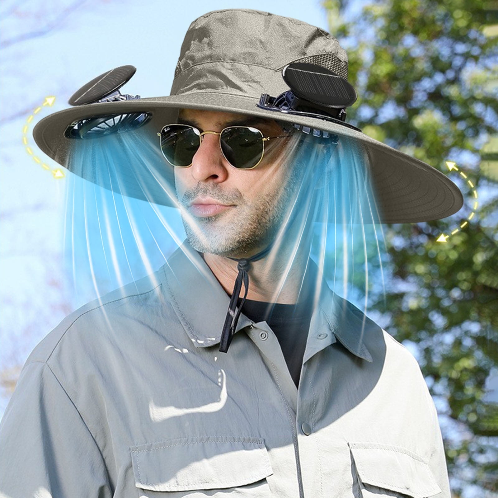 Solar Fan Hat Wide Brim Solar Fan Hat Outdoor Wide Brim Sun Hat with Solar Fan Fishing Hat, Removable & USB Charging Fan B-Gray