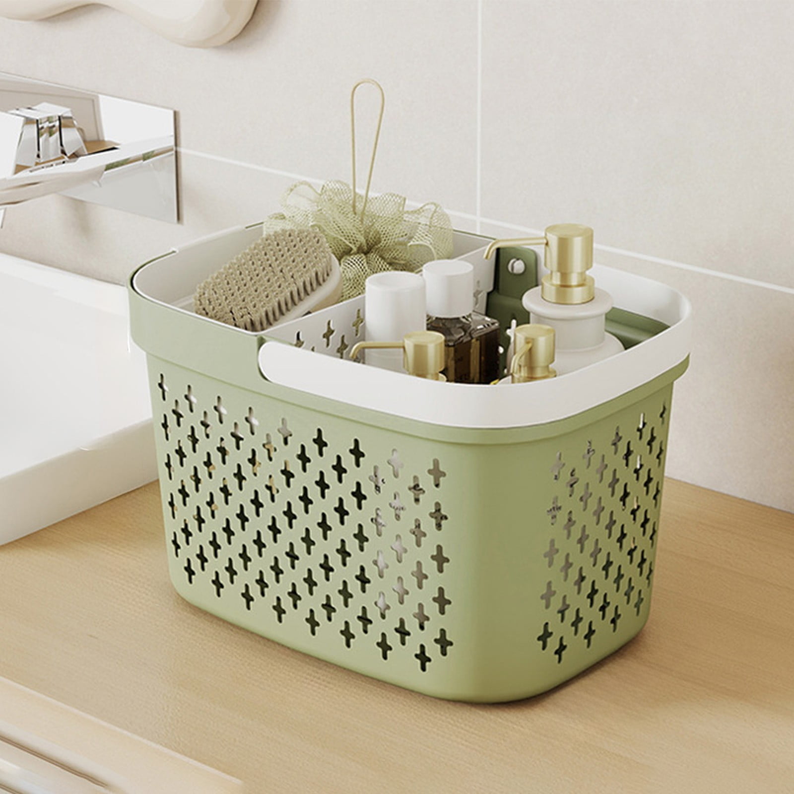 Kdkad Portable Shower Caddy Basket - Water-Resistant Bath Organizer with Drain Holes | PP Plastic Dorm Essential with Handles for Toiletries & Cosmetics Storage 7.5×10.4×6.6 in B