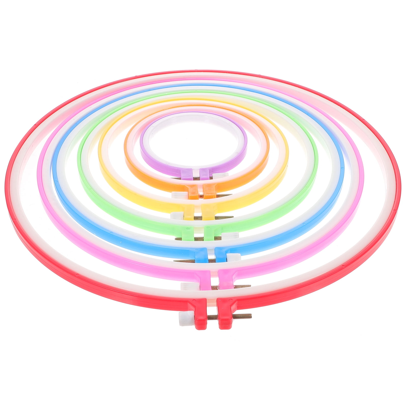 7-Piece Embroidery Hoop Set Plastic Sewing Accessories Assorted Colors for Needlework and Craft Projects