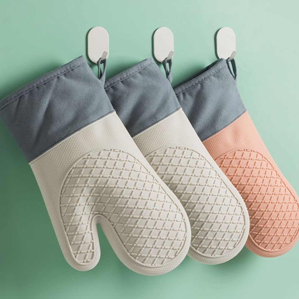 Silicone Oven Mitts Baking Gloves White 2 Pieces for Kitchen Cooking