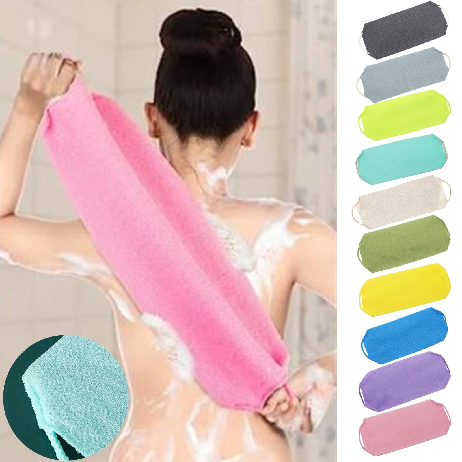 Back Scrub for Shower Exfoliating Washcloth Back Cloth Body Extended Length Scrub Towel Nylon Exfoliating Stretchable Pull Strap Wash Cloth for Bath Body Scrub Washcloth 17.7×7.9 in Dark Gray