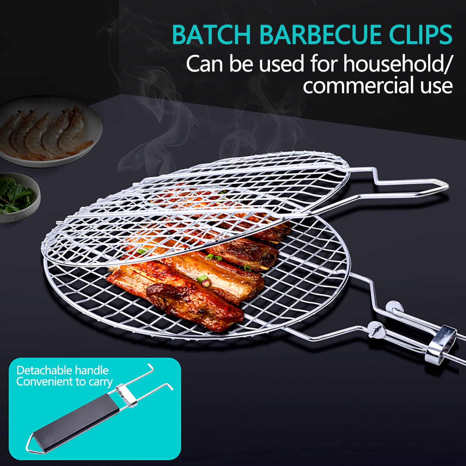 Extra Large Cooking Surface Grill Clip for Barbecue, Large Foldable Portable Long Handle Wooden Barbecue Camping Outdoor (21.7×11 inch) As Show B