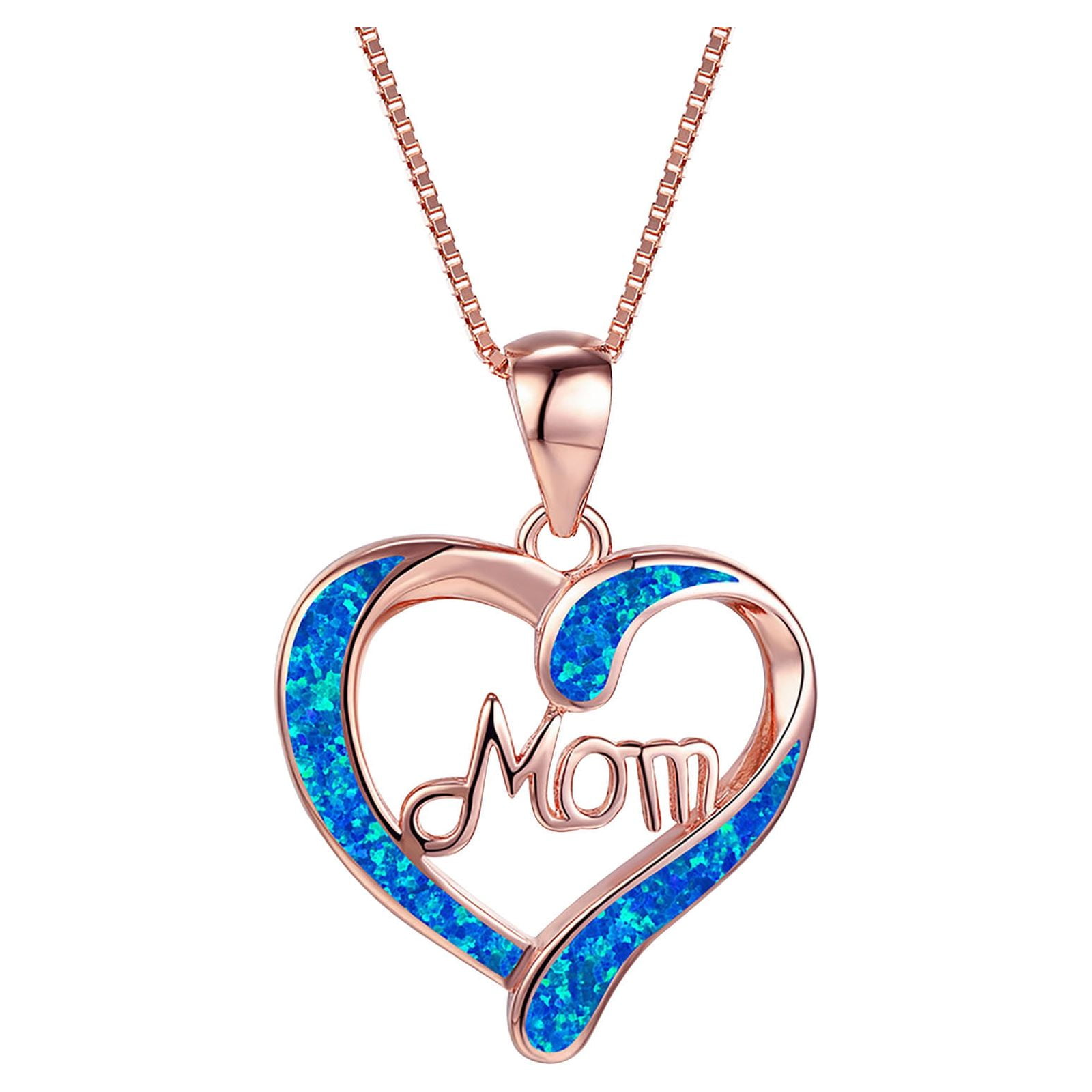 Necklace for Mom 925 Silver Love Heart Pendant Necklace Birthstones Jewelry Blue Sapphire Pearl Simulated and More Stones Jewelry Women Birthday Mother's Day Rose Gold