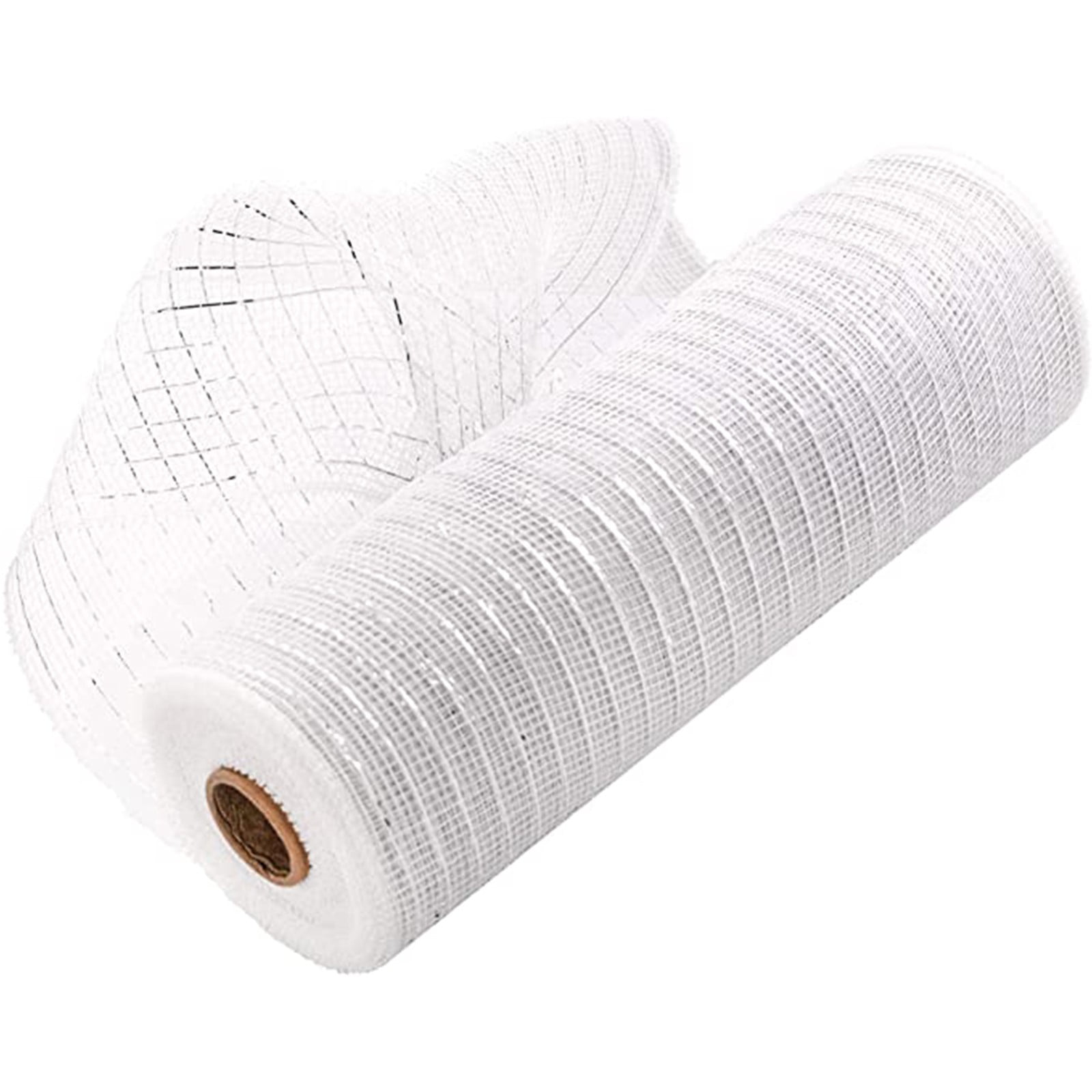 10 Inch x 30 Feet Deco Poly Mesh Ribbon, Metallic Foil Poly Mesh Ribbon, for Wreaths, Swags, Craft, Wedding, Party and Decorating Supplies White