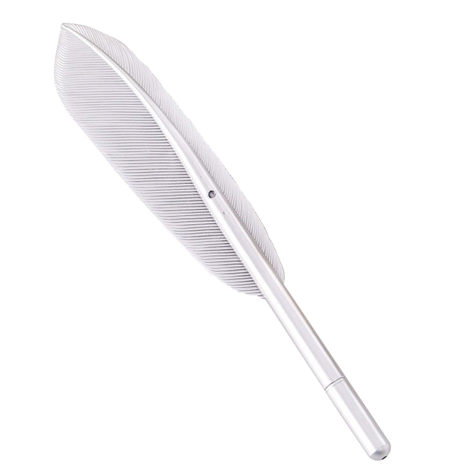 Feather Ballpoint Pens Black Ink Natural Feather Quill Ballpoint Pen for Office, Retro Quill Writing Wedding Sign Pen Silver