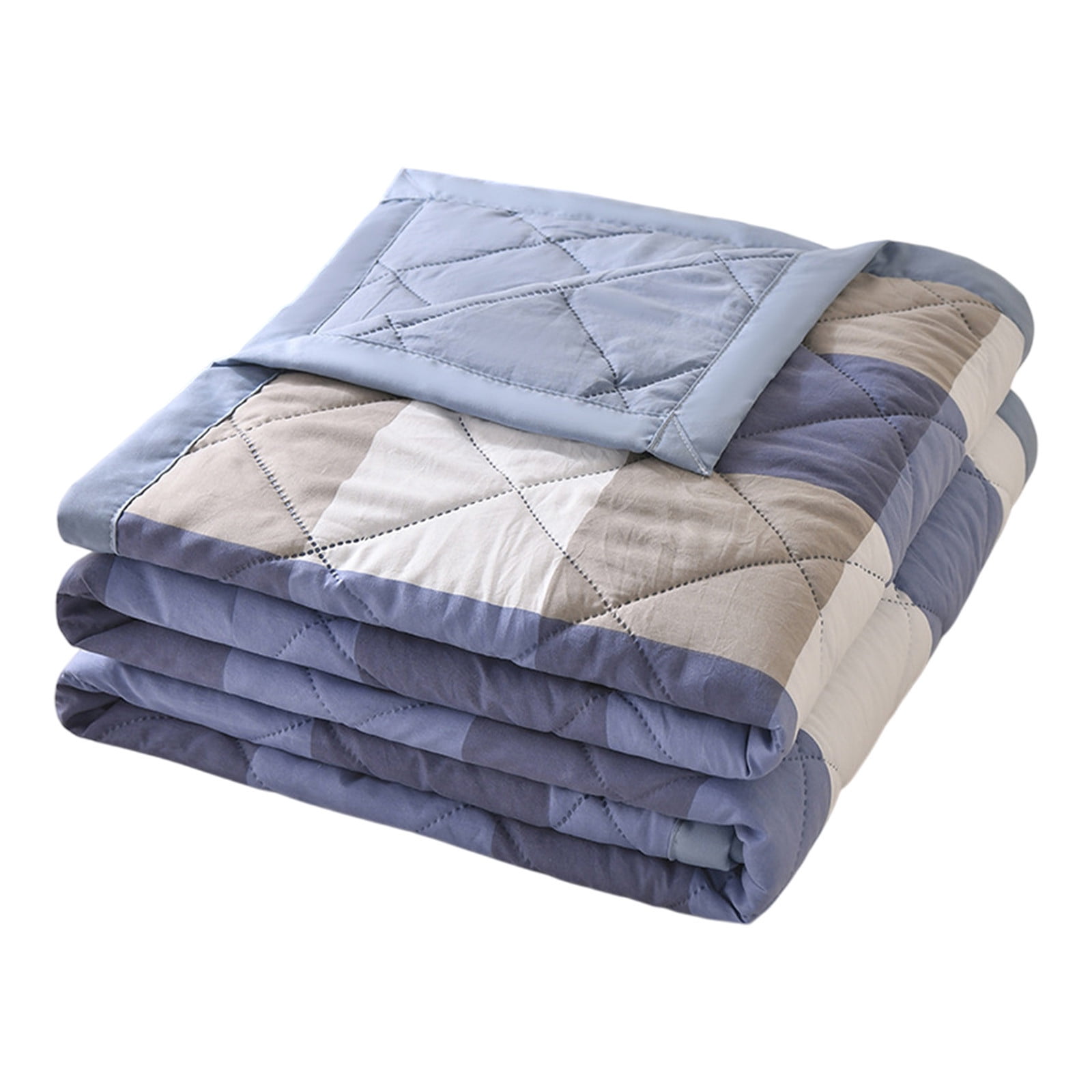 Reversible Patchwork Quilts,Lightweight Plaid Bedspreads Coverlets Quilt Bedding Blanket for All Seasons- blue B - 59X39"