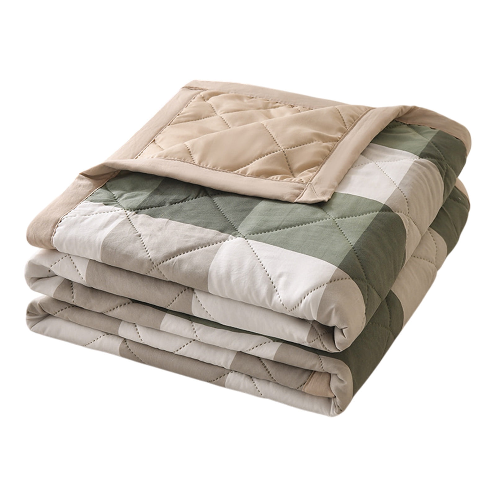 Reversible Patchwork Quilts,Lightweight Plaid Bedspreads Coverlets Quilt Bedding Blanket for All Seasons- brown - 59X39"