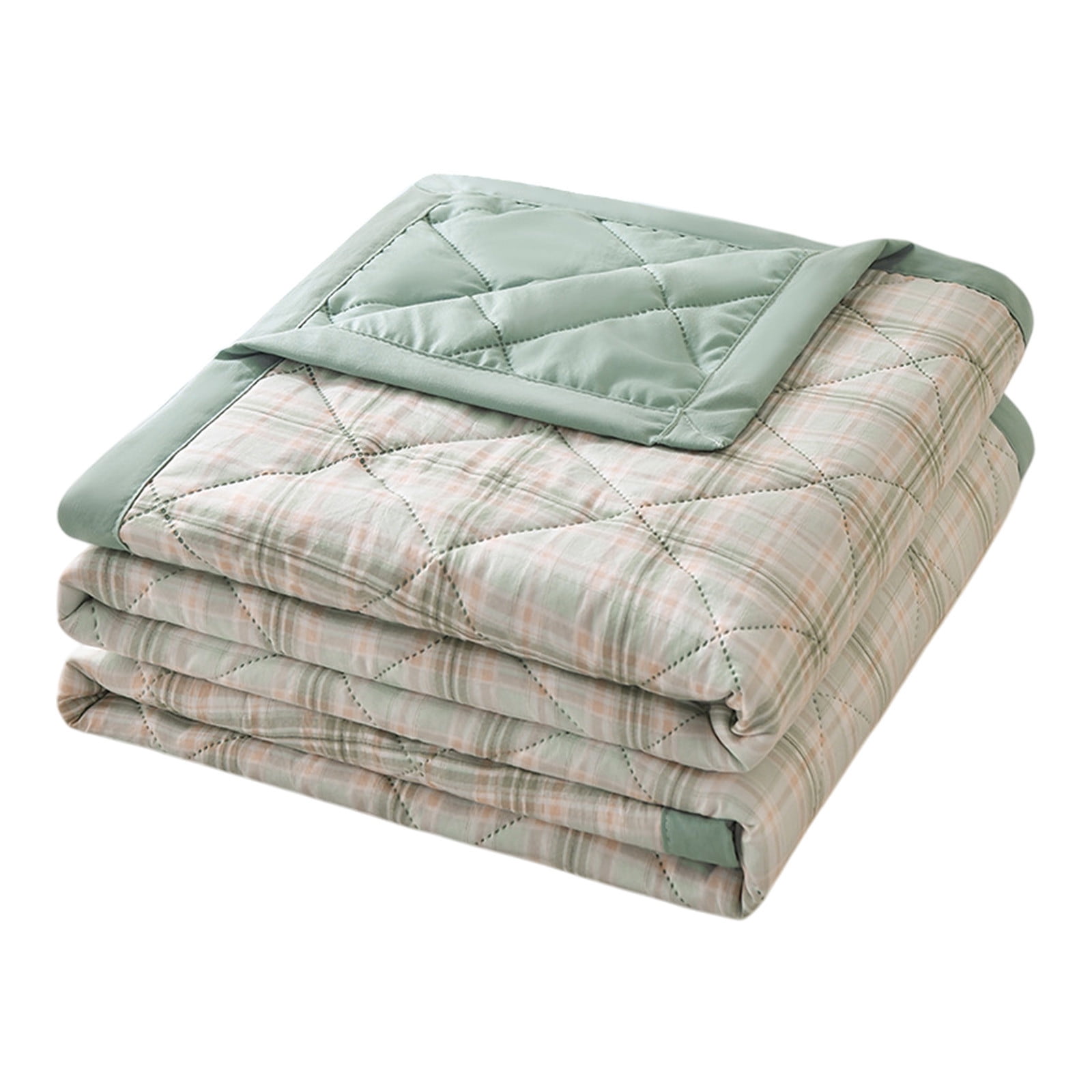 Reversible Patchwork Quilts,Lightweight Plaid Bedspreads Coverlets Quilt Bedding Blanket for All Seasons- green - 59X39"