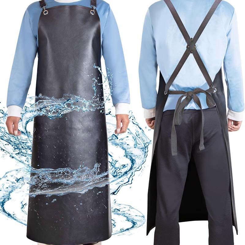 PU Rubber Waterproof Aprons for Dishwashing, Heavy Duty Butcher Apron, Adjustable Cross Back Apron for Dishwasher
