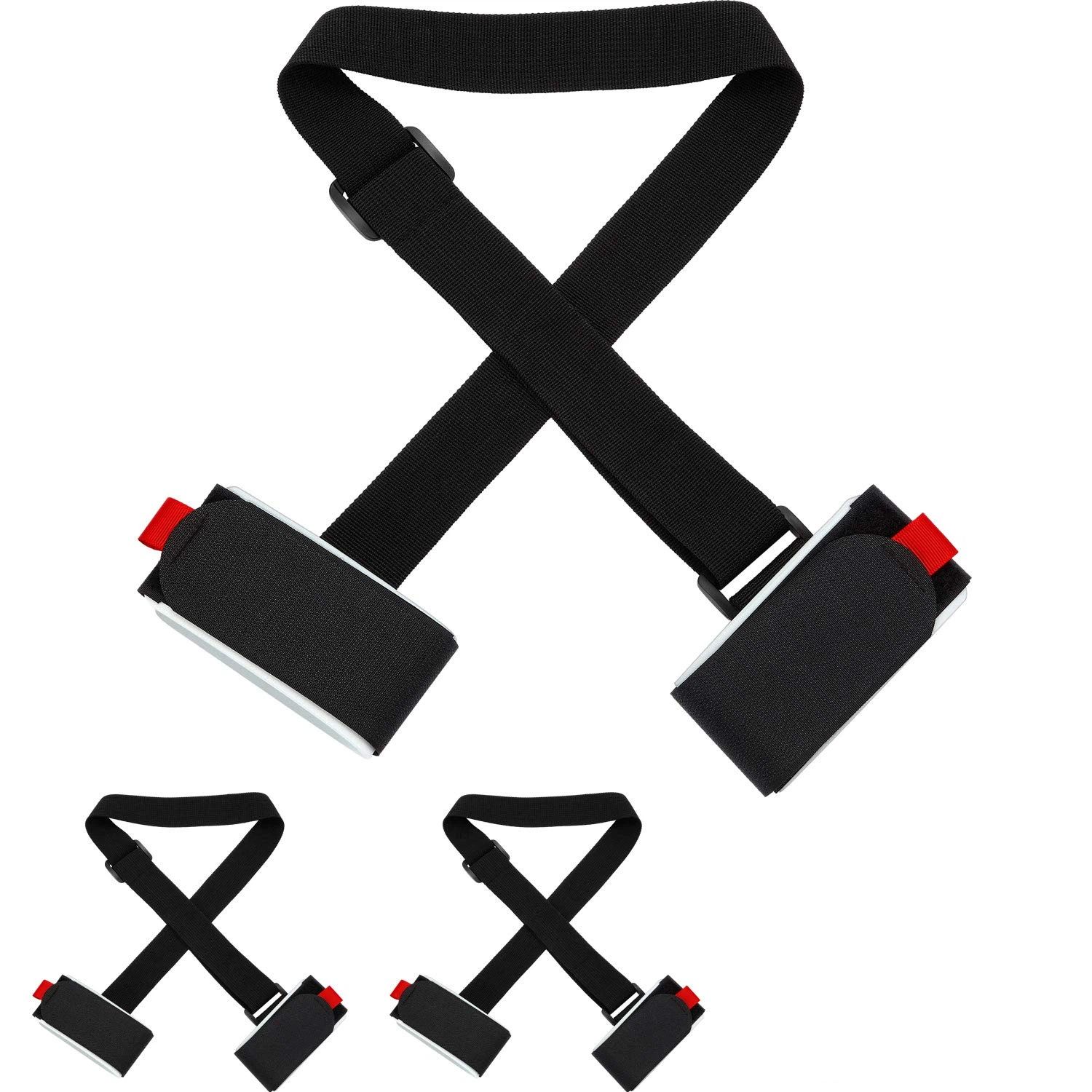 6 Pack Ski Carrier Straps Adjustable Shoulder with Cushioned Fastener Tape Strap Loop Strong for Adults Kids（black+red)
