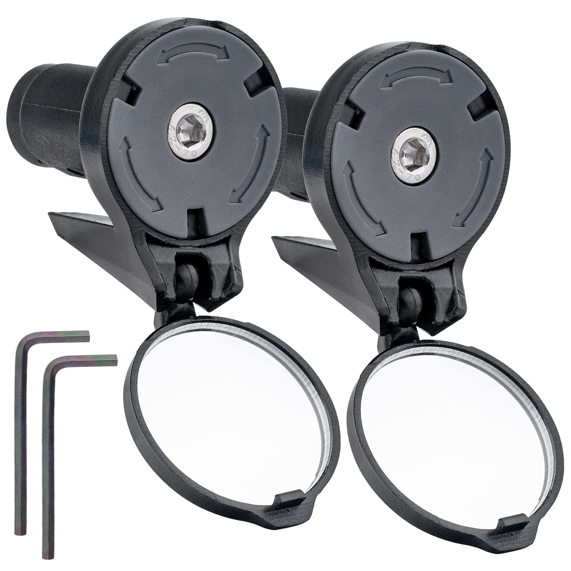 Bike Bar End Rear View Mirror 2 Pack - Adjustable HD Convex Glass Rearview Mirror for Road Bike Drop Bar End or Handlebar End of Mountain Bike, Bicycles, Scooters