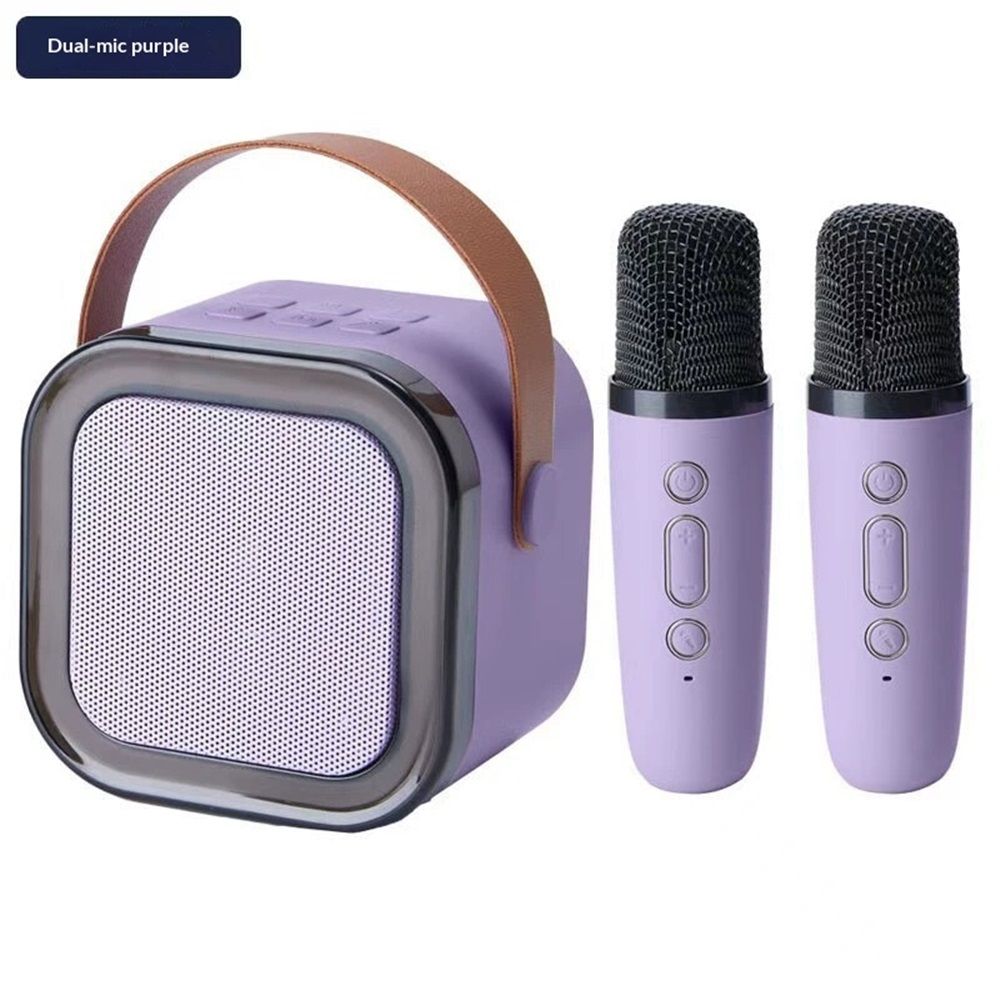 Mini Machine for Kids Girls & Boys - Portable Bluetooth Speaker with 2 Wireless Microphones - Kids Birthday Gifts for Ages 4-10 - Kids' Instrument Accessories - Purple