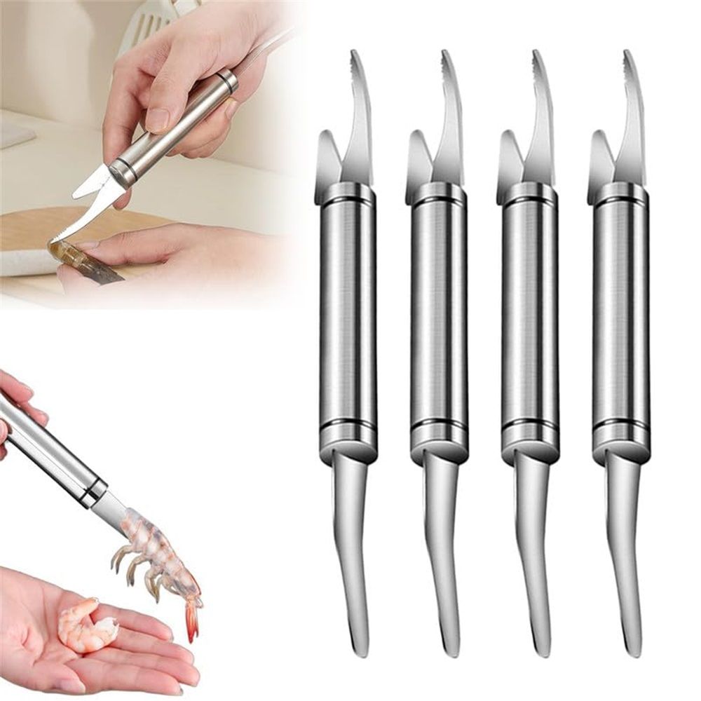 4 pack 5 In 1 Multifunctional Shrimp Line Fish Maw Knife, New Stainless Steel Shrimp Deveining Tool Fish Scale Remover, Portable Shrimp Deveiner Tool and Peeler, Oyster Shucking Knife for Kitchen