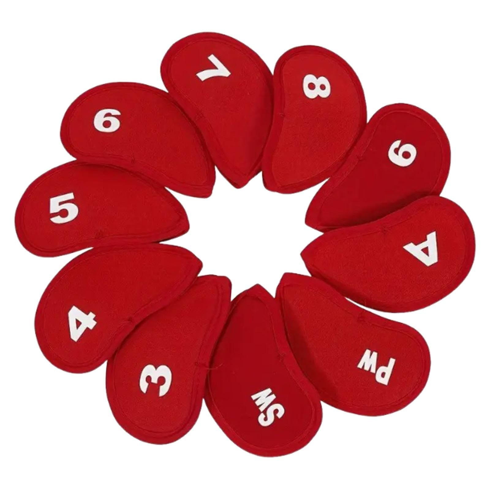 Number Print Golf Iron Club Head Covers  10pcs/Set Golf Head Covers | Golf Accessories with Corresponding Number Tags - Protect Your Driver Headcover Style & Durability red
