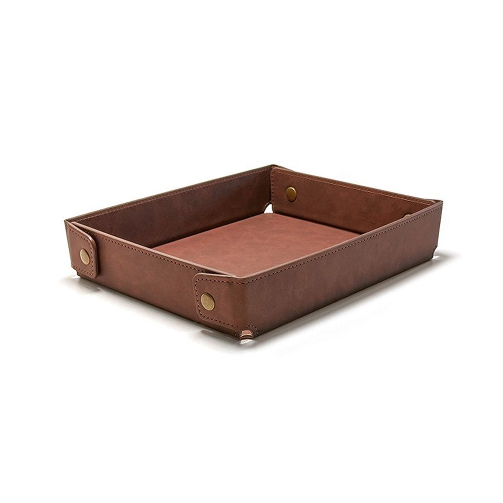 PU Leather Valet Tray Nightstand Desk Organizer for Men Women Home Office Phone Watch Jewelry Glasses Keys Coins Storage（Light brown large size）