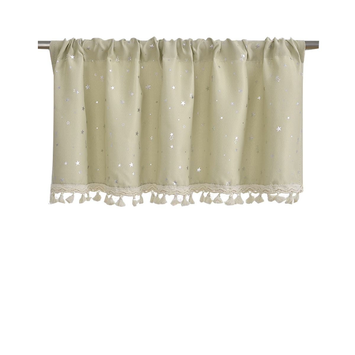 Kitchen Valance Curtain Star Pattern Short Cafe Curtain for and Cabinets Lightweight Easy to Install Boho Decor（beige 76cm*60cm）