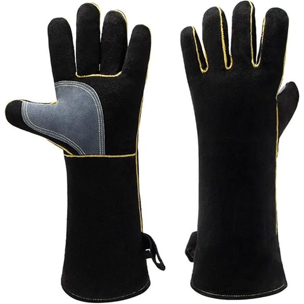Fireproof Gloves Heat & Fire Resistant Leather Welding Gloves Non Slip Mitts for Fireplace, Stove, Oven, Grill, Welding, BBQ, Pot Holder, Animal Handling（14in）