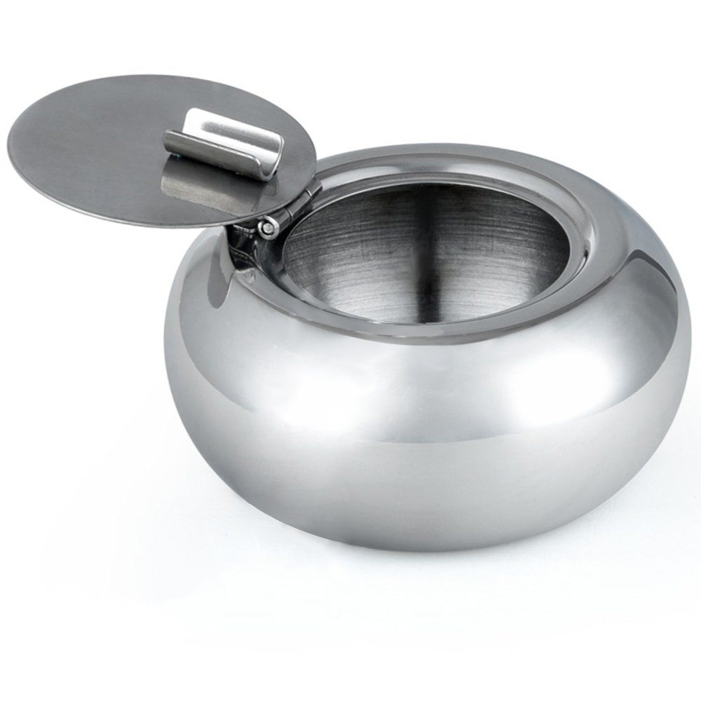 Stainless Steel Cigarette Ashtray with Lid, maxin Smokeless Ashtray Indoor Desktop Smoking Ash Tray for Home office Decoration- Gold Small Size