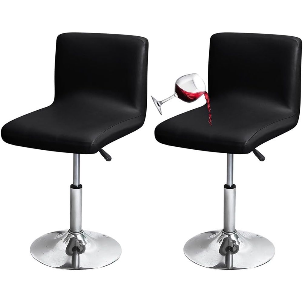 Waterproof Bar Stools Cover with Back Stretch PU Barstools Slipcovers Counter Height Bar Stool Covers Protector Square Swivel Barstool Covers for Kitchen Bar Set of 2 Black