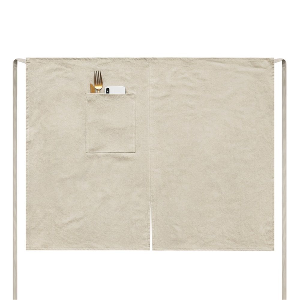 Linen Half Apron Bistro Apron  Half Apron with Pockets Craft Waist Apron for Cooking Baking Gardening Art  beige  (straight insertion bag)