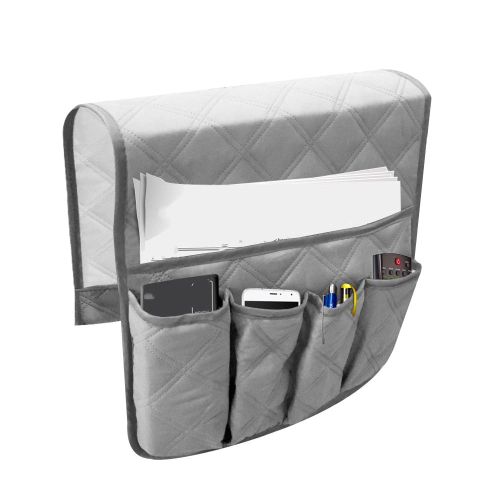 Sofa Armrest Organizer Non-Slip Remote Control Holders for Recliner Couch Chair Armchair Caddy with 5 Pockets for Table,Cell Phone,Magazines,Books (grey)
