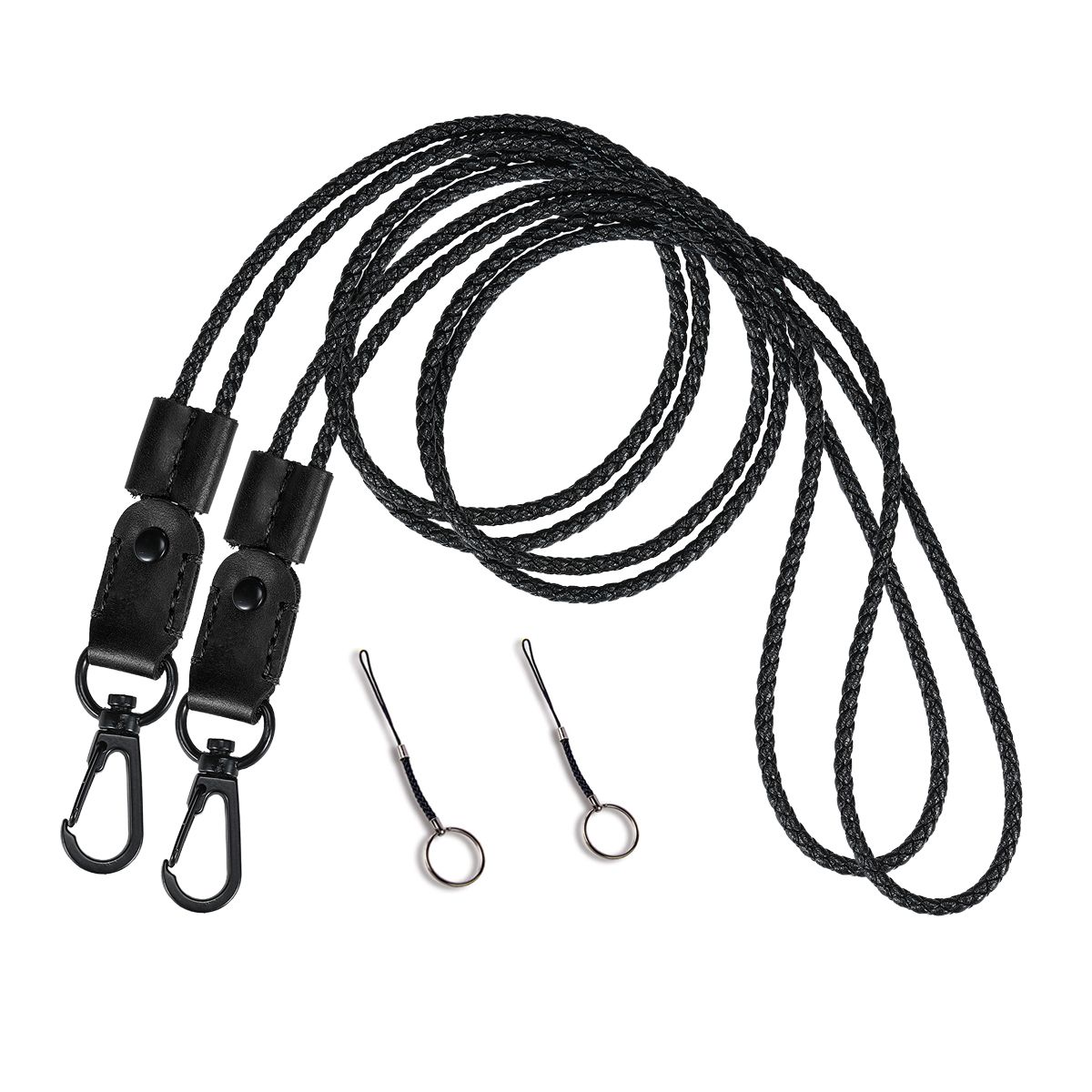 2 Pack of Lanyard, Leather Braided Badge Lanyard for ID Card Holder Keys Office Adjustable Lanyard with Strong Metal Clasp Keychain Holder Neck Strap for Men& Women