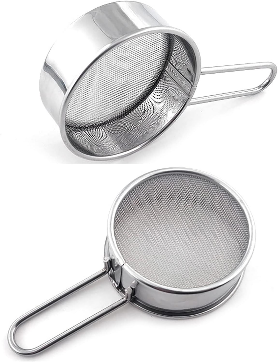 2pcs Small Strainer, Flour Colander Mini Small Flour Sifter for Baking Powder Sugar Coffee Pastas Tea,  Stainless Steel Food Strainer Mini Sifter with Handle