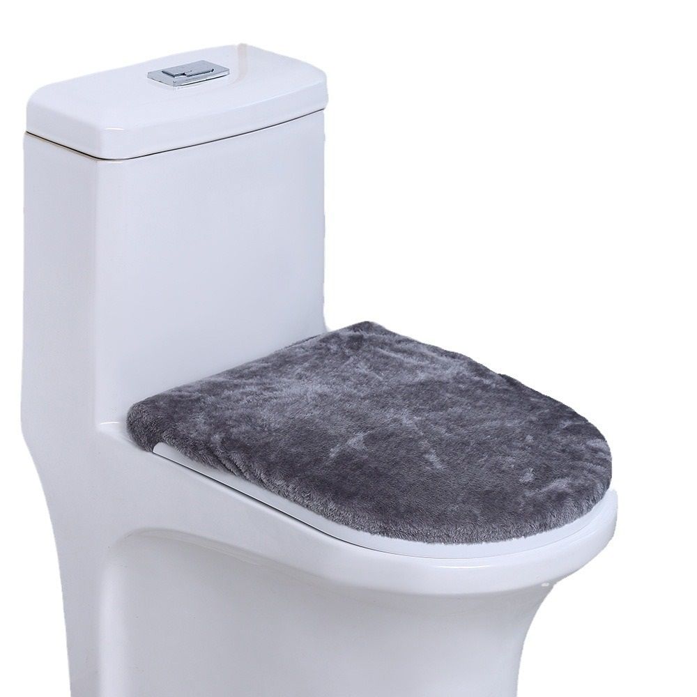 Toilet Lid Cover – velvet, dark gray, Soft & Absorbent, Non-Slip, Machine Washable Bathroom Lid Cover Mat
