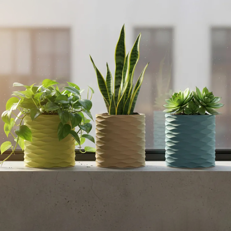 3D Printed Modern Wave Flower Pot - Water-Storing Rotating Base, Light Blue, Single Piece