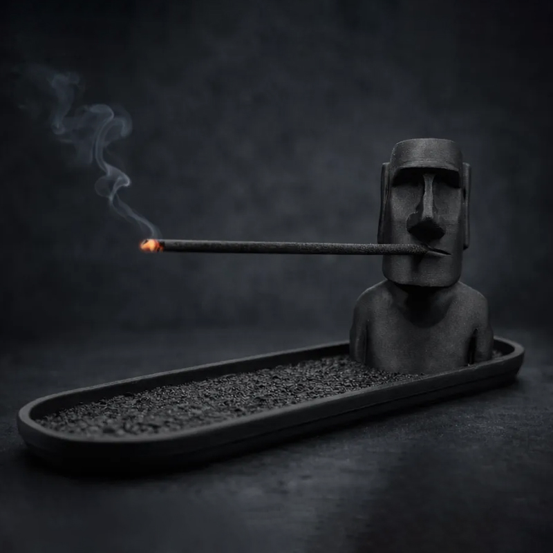 3D Printed Moai Incense Holder – Easter Island Statue, Black