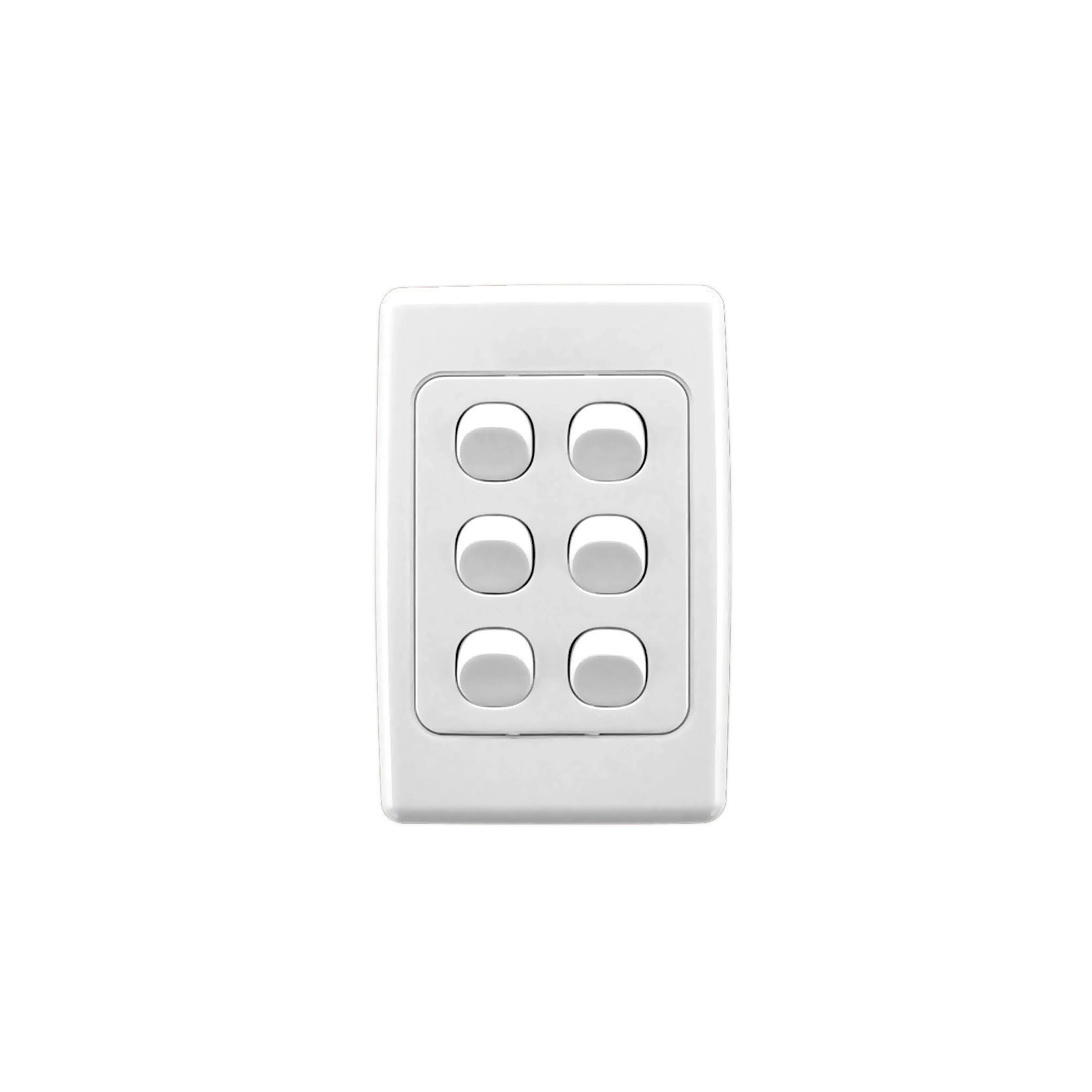 Clipsal Switch Flush Mount Rocker Standard 6 Gang 10A 250V 1 Pole 1/2 Way Vertical White 2036VA-WE