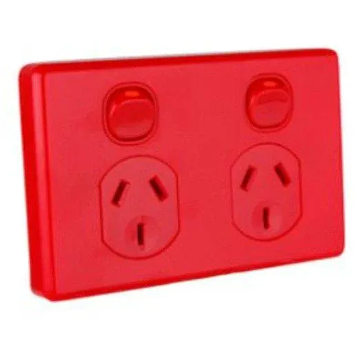 Clipsal Classic C2000 Series Switched Socket Outlet Twin, 250V, 10A | Red C2025-RD