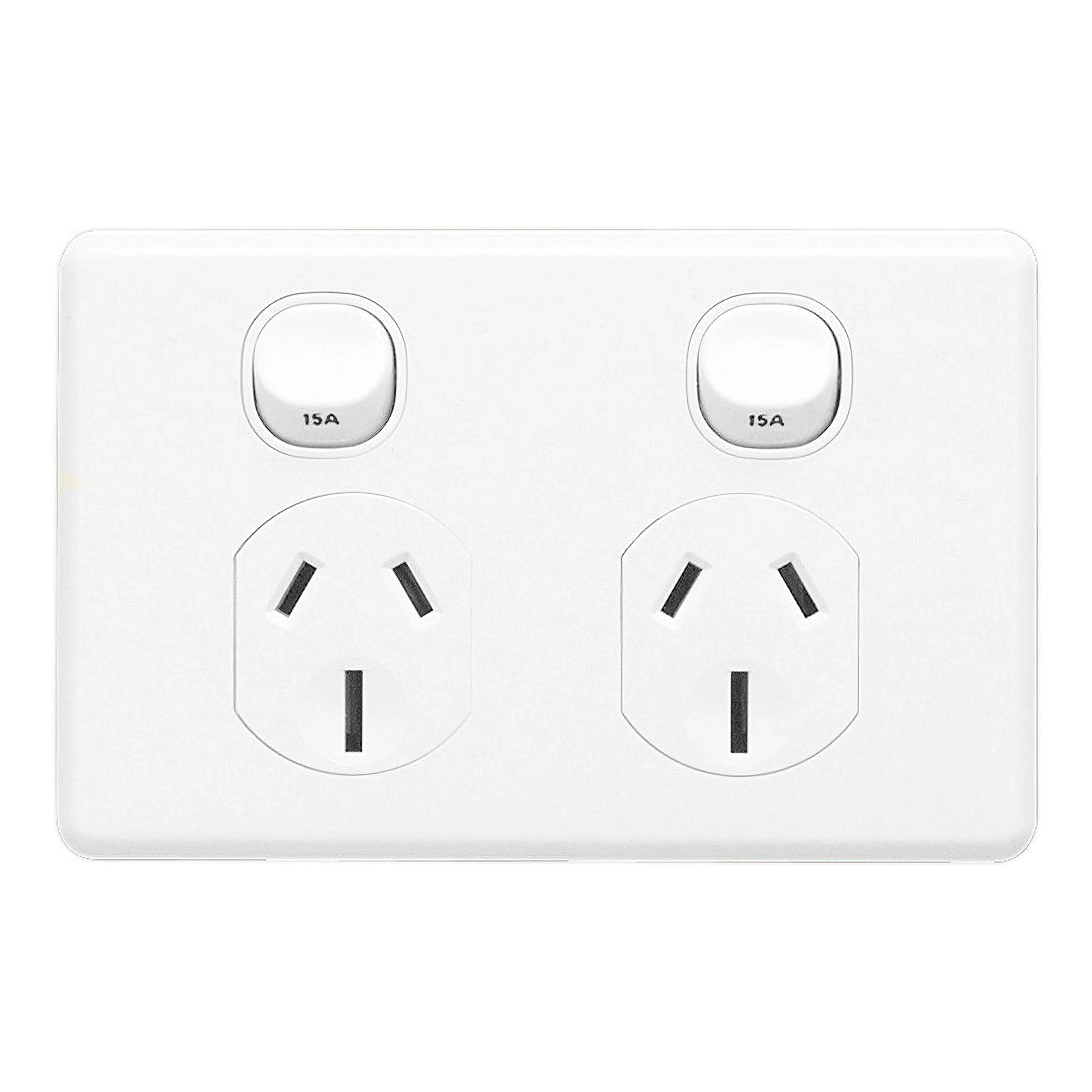 Clipsal Double Power Point Flush Mount Standard 15A 250V 1 Pole Horizontal White | C2025/15WE