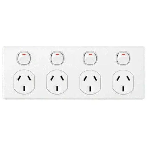 Clipsal Power Point Flush Mount Standard 4 Gang 10A 250V 2 Pole Horizontal White | C2015D4WE